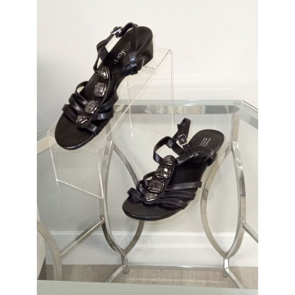 Women's Black Strictly Comfort Leather Sandal w/Rhinestone Detail Size 7 - Picture 2 of 8